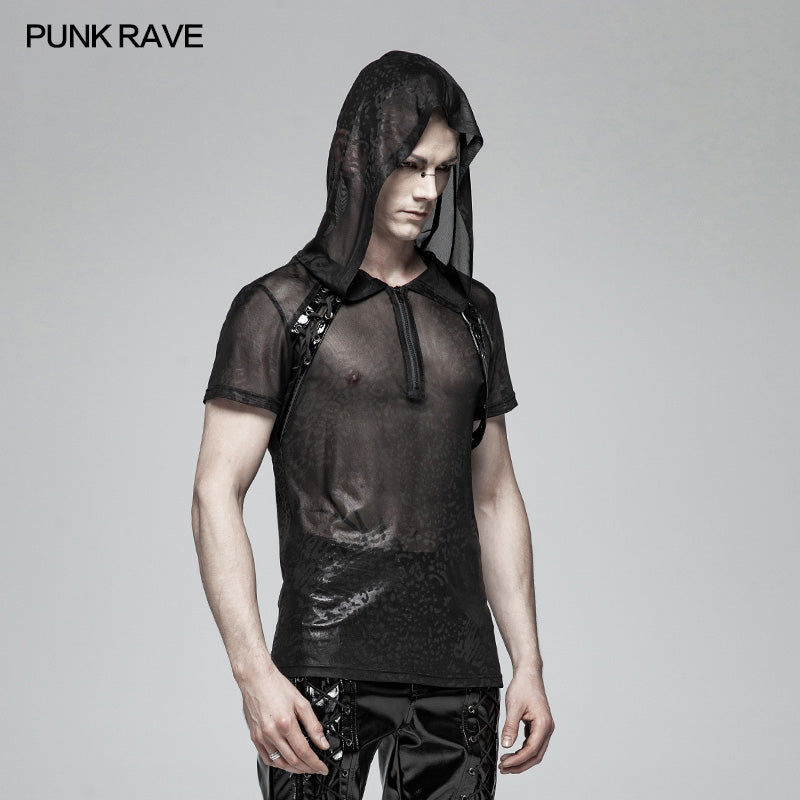 WT-566 Punk Perspective Hooded Tulle T-shirt