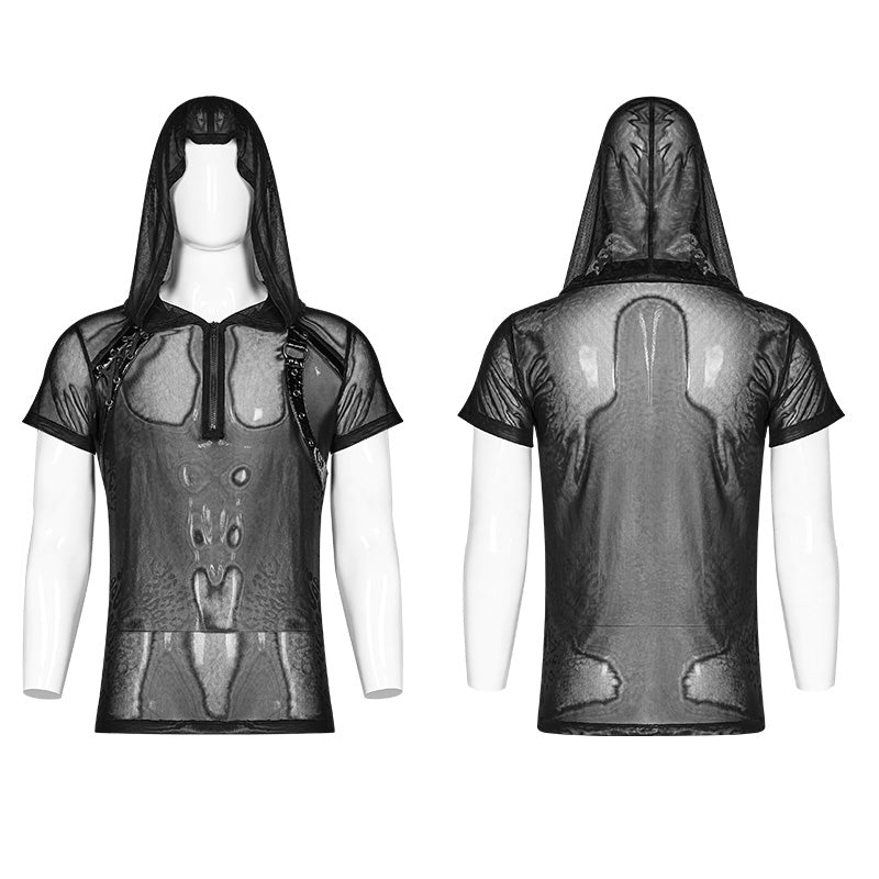 WT-566 Punk Perspective Hooded Tulle T-shirt