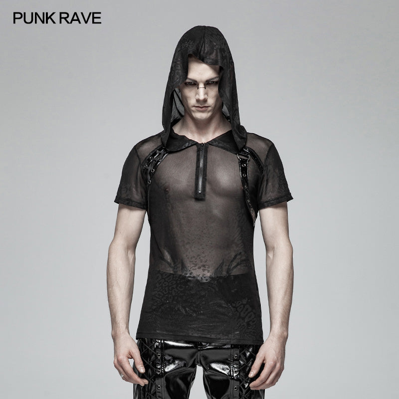 WT-566 Punk Perspective Hooded Tulle T-shirt