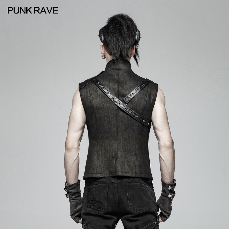 WY-1002 Handsome Punk Standing Collar Zipper Vest For Men