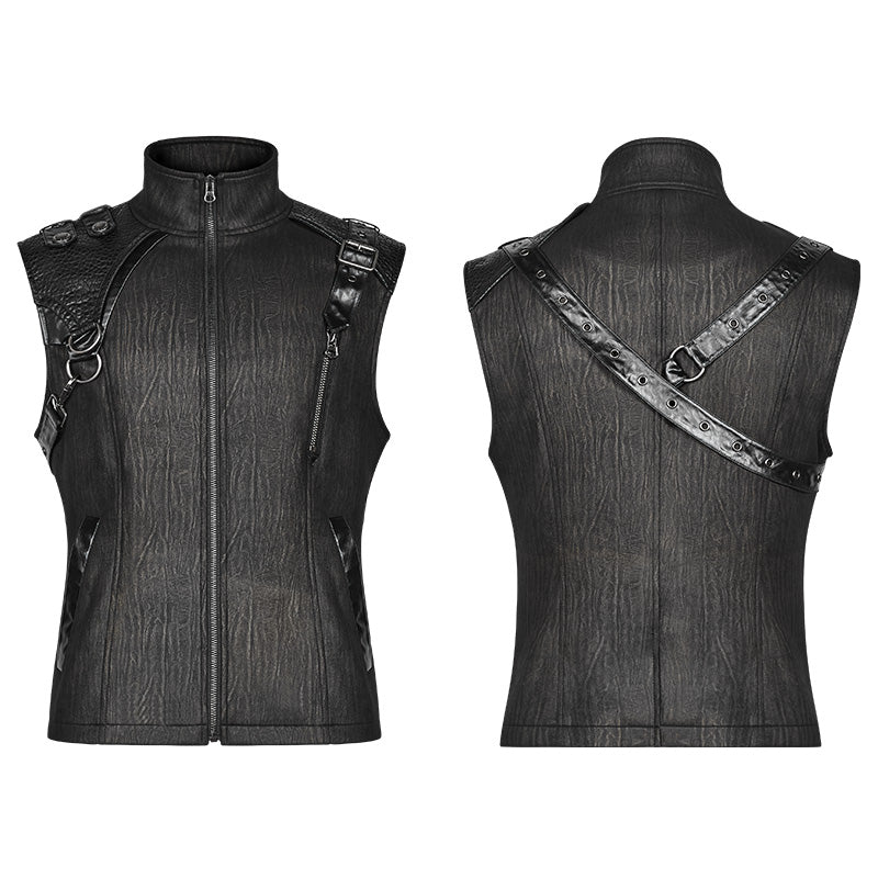 WY-1002 Handsome Punk Standing Collar Zipper Vest For Men