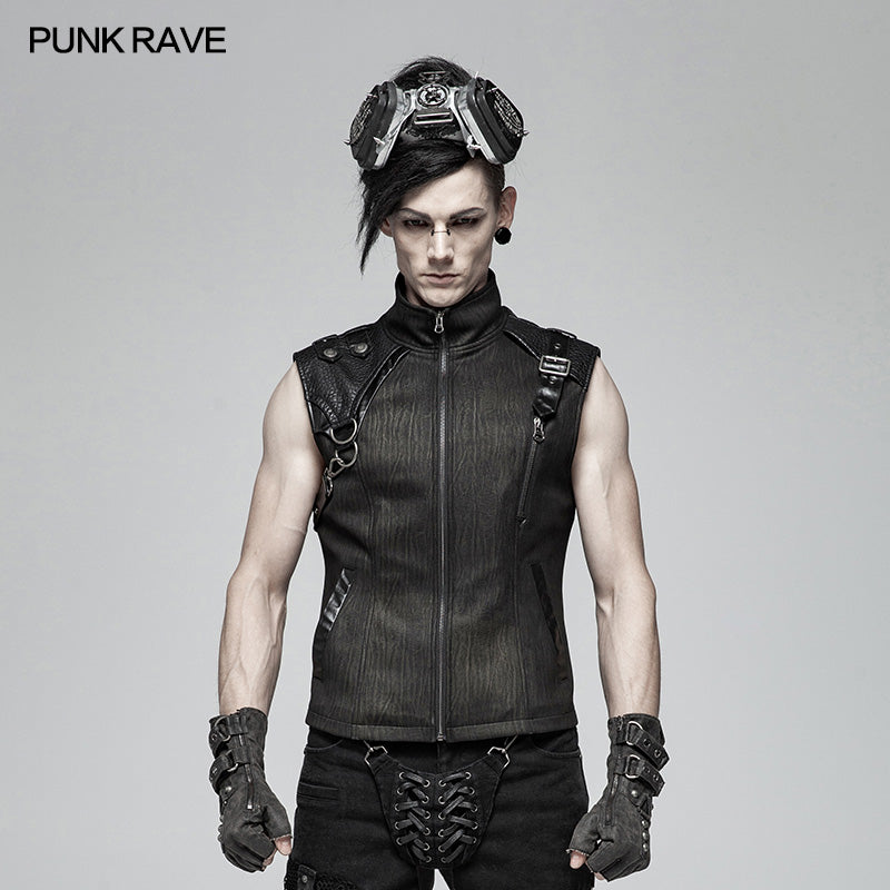 WY-1002 Handsome Punk Standing Collar Zipper Vest For Men