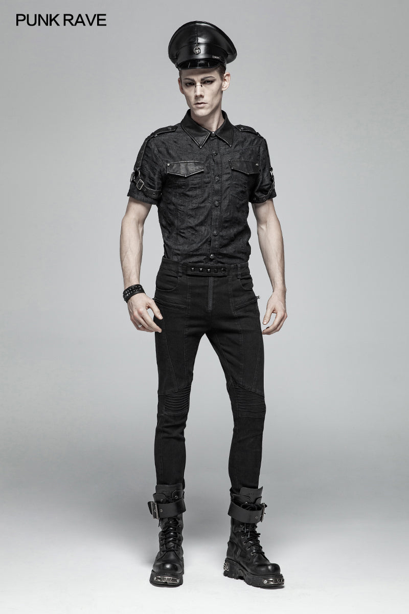 WY-1006 Men Punk Simple Short Sleeve Shirt