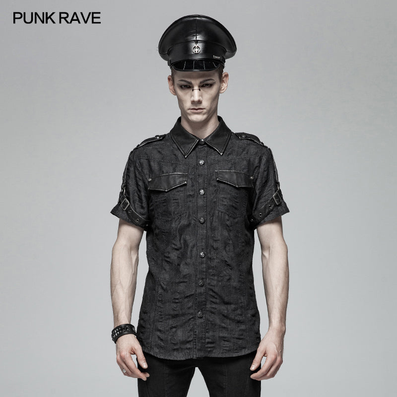 WY-1006 Men Punk Simple Short Sleeve Shirt