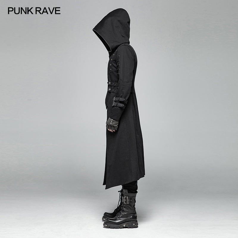 WY-1026 Men Punk Hooded Jacket Long Coat