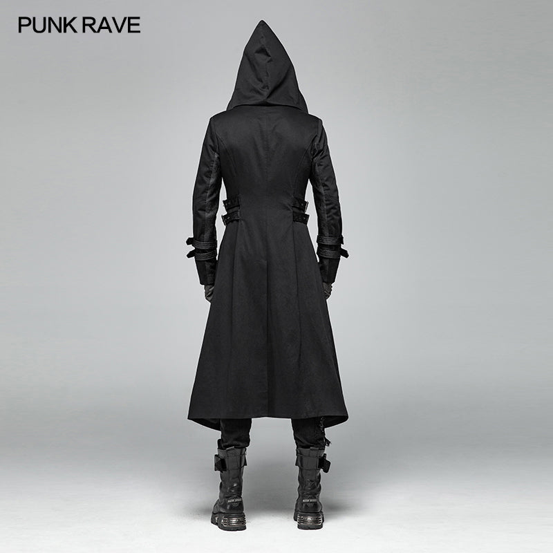 WY-1026 Men Punk Hooded Jacket Long Coat