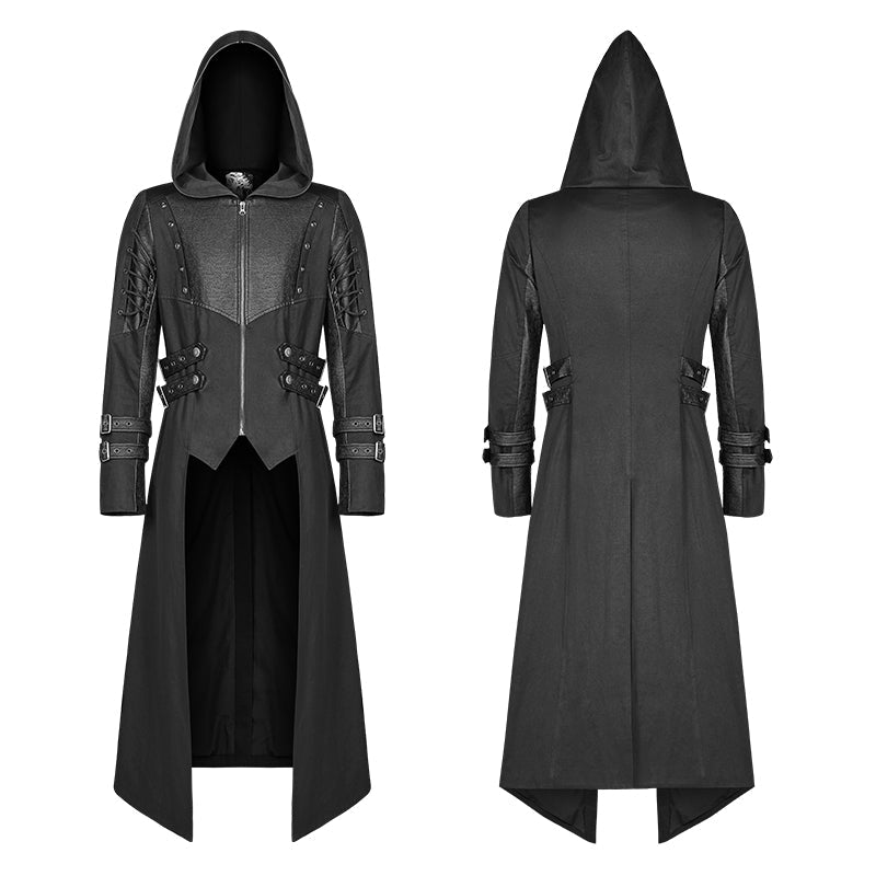 WY-1026 Men Punk Hooded Jacket Long Coat