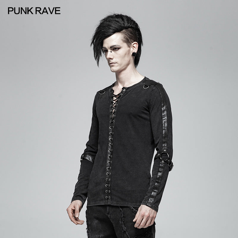 WT-561 Steampunk Lace-up Neckline Long Sleeve T Shirt