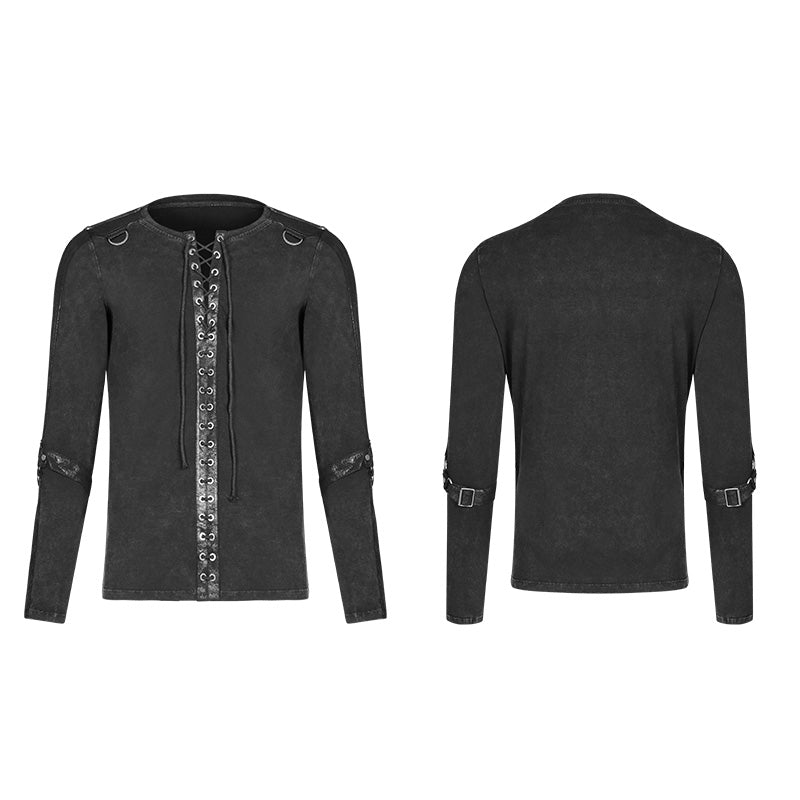 WT-561 Steampunk Lace-up Neckline Long Sleeve T Shirt