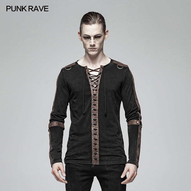 WT-561 Steampunk Lace-up Neckline Long Sleeve T Shirt