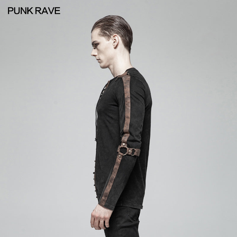 WT-561 Steampunk Lace-up Neckline Long Sleeve T Shirt