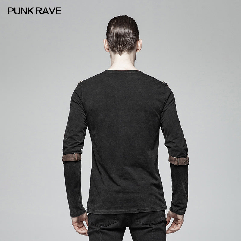 WT-561 Steampunk Lace-up Neckline Long Sleeve T Shirt