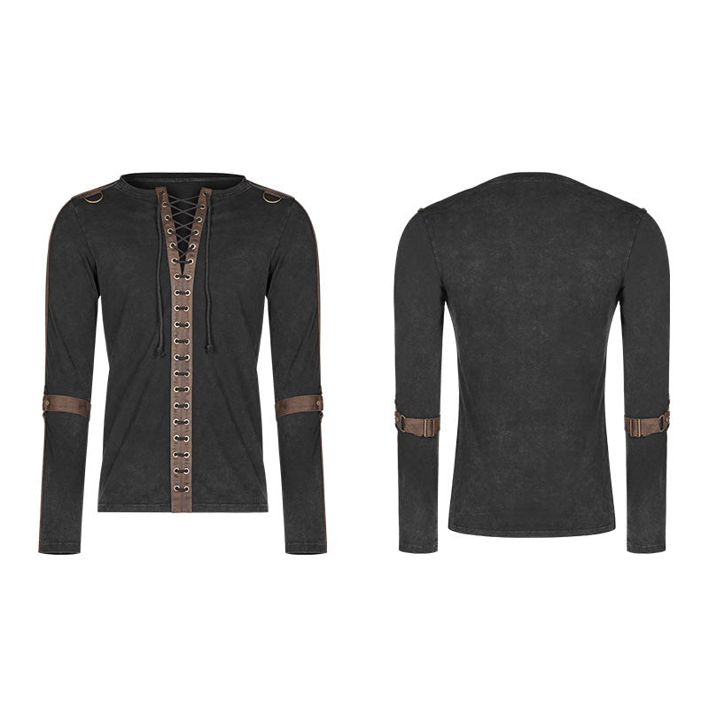 WT-561 Steampunk Lace-up Neckline Long Sleeve T Shirt