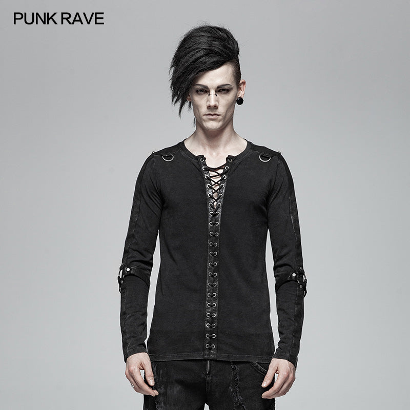 WT-561 Steampunk Lace-up Neckline Long Sleeve T Shirt