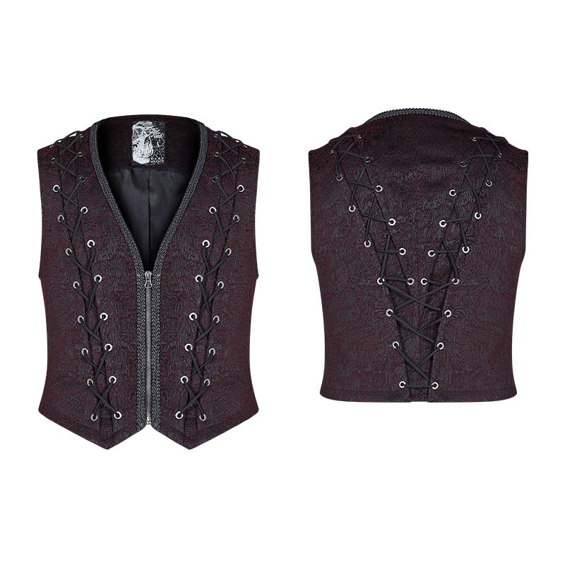 WY-1014 Goth black And Red V-neck Zipper Vest With Cross Decoration