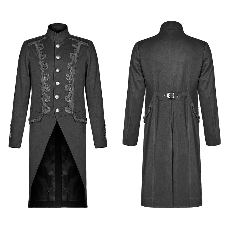 WY-1019 Men Gothic Standing Collar Mid-length Coat