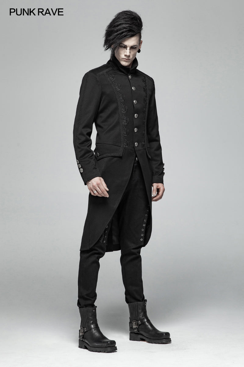 WY-1019 Men Gothic Standing Collar Mid-length Coat