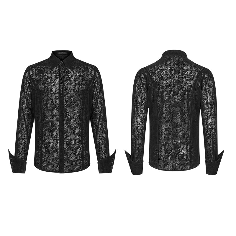 OY-1005 Gothic Lace Long Sleeve Flocking Shirt For Men