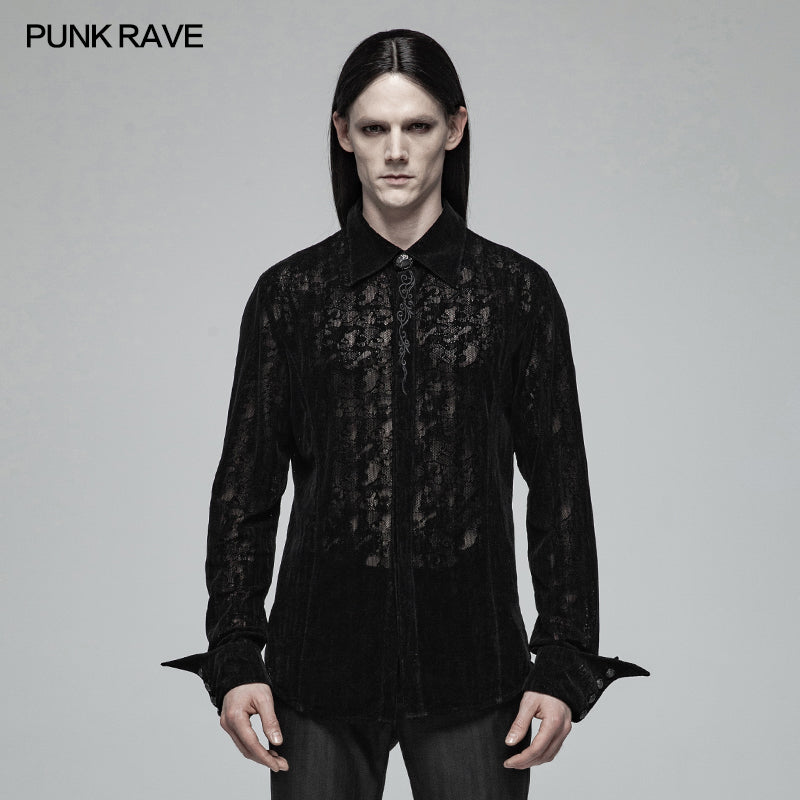 OY-1005 Gothic Lace Long Sleeve Flocking Shirt For Men