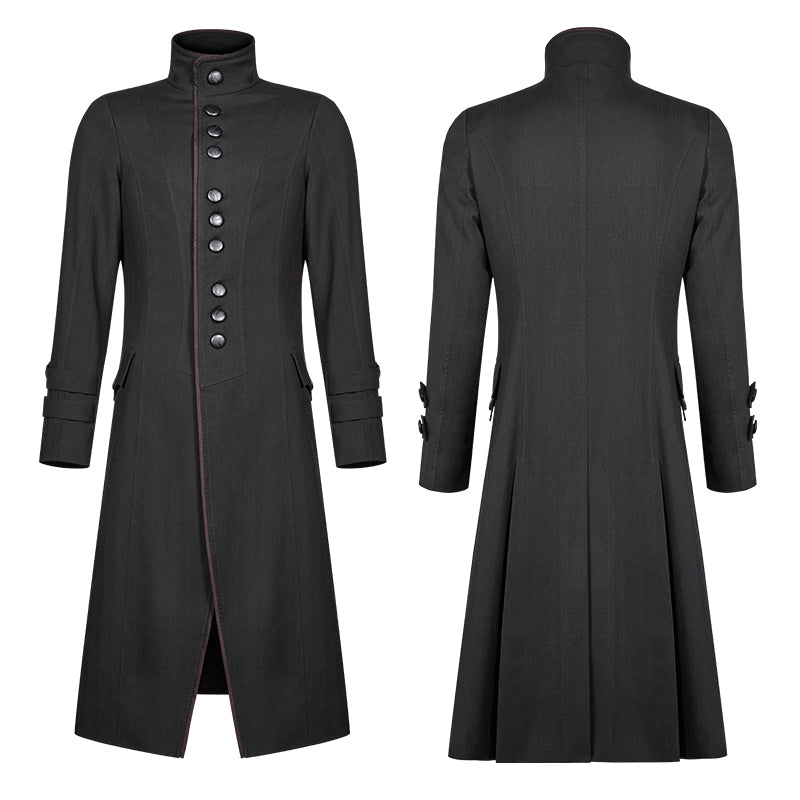 WY-1021 Simple Men Gothic Mid-length Jacket Standing Collar Coat