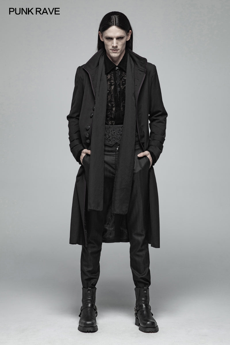 WY-1021 Simple Men Gothic Mid-length Jacket Standing Collar Coat