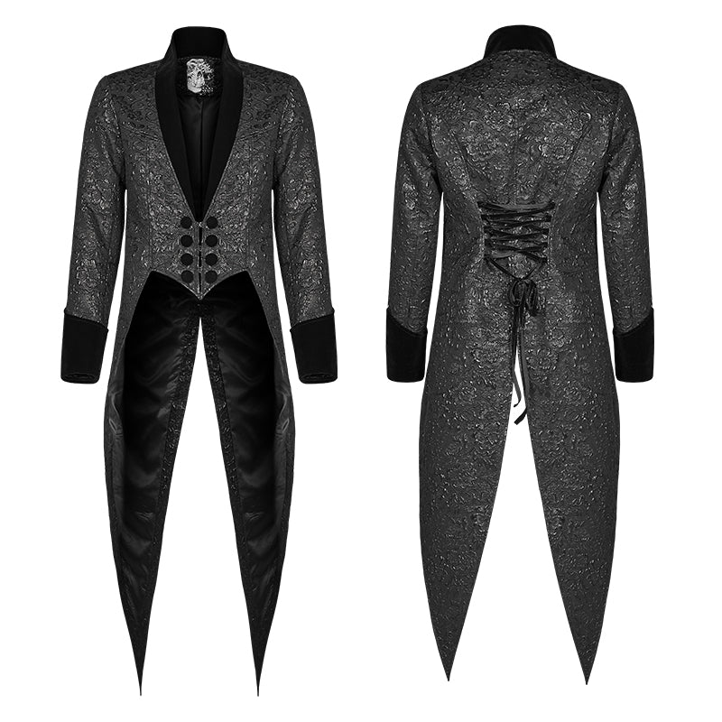 WY-1011 Gothic Medium Length Jacquard Jacket Lace-up Back Tailcoat