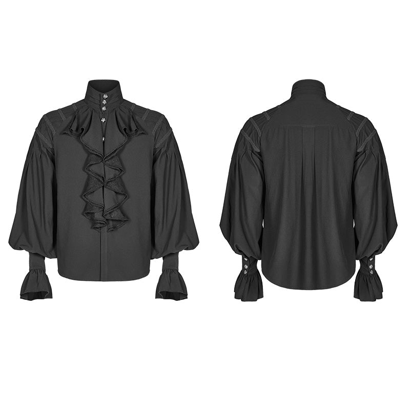 WY-991 Men Dark Victorian Standing Collar Loose Ruffle Long Sleeve Shirt