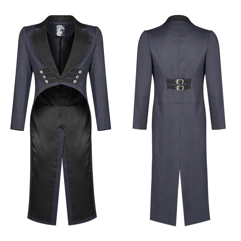 WY-993 Gentleman Punk Mid-length Coat V-neck Long Sleeve Tailcoat