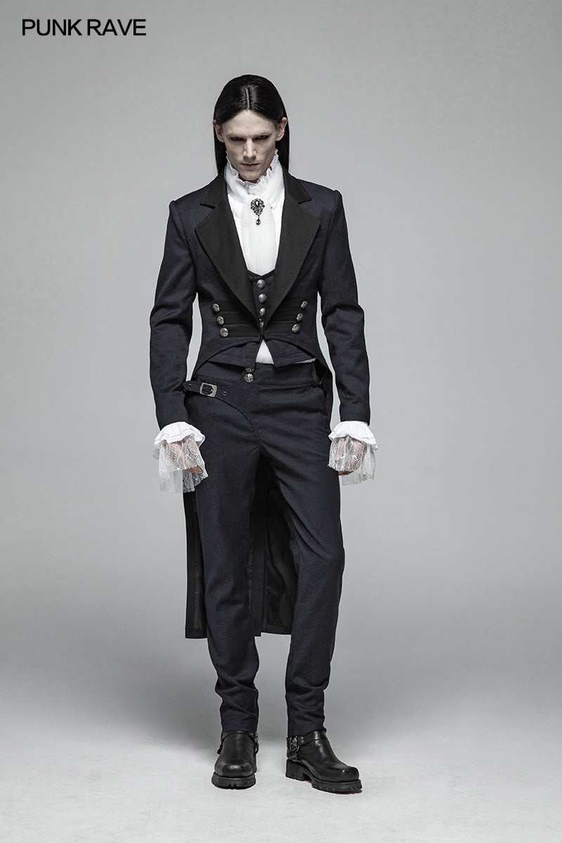 WY-993 Gentleman Punk Mid-length Coat V-neck Long Sleeve Tailcoat