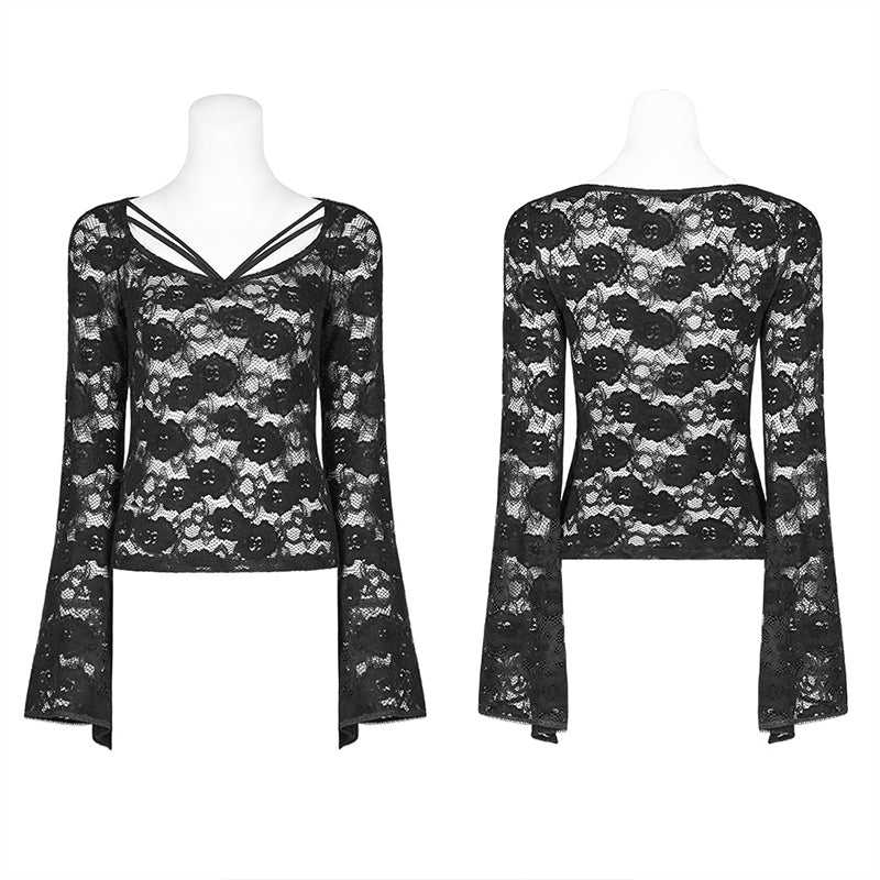 WT-573 Sexy Perspective Lace Gothic T-shirt For Women