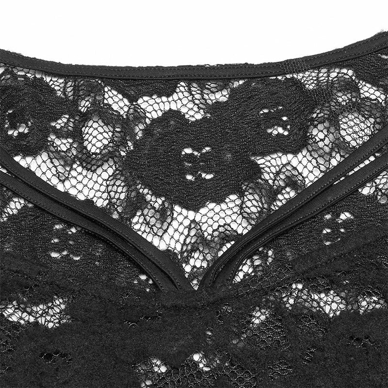 WT-573 Sexy Perspective Lace Gothic T-shirt For Women