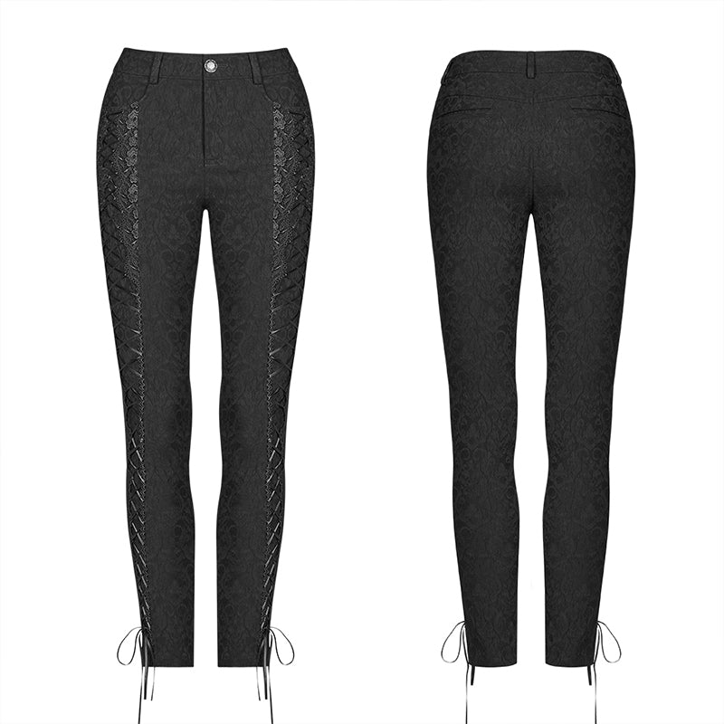 WK-376 Gothic Women Jacquard  Long Trousers With Cross Sides