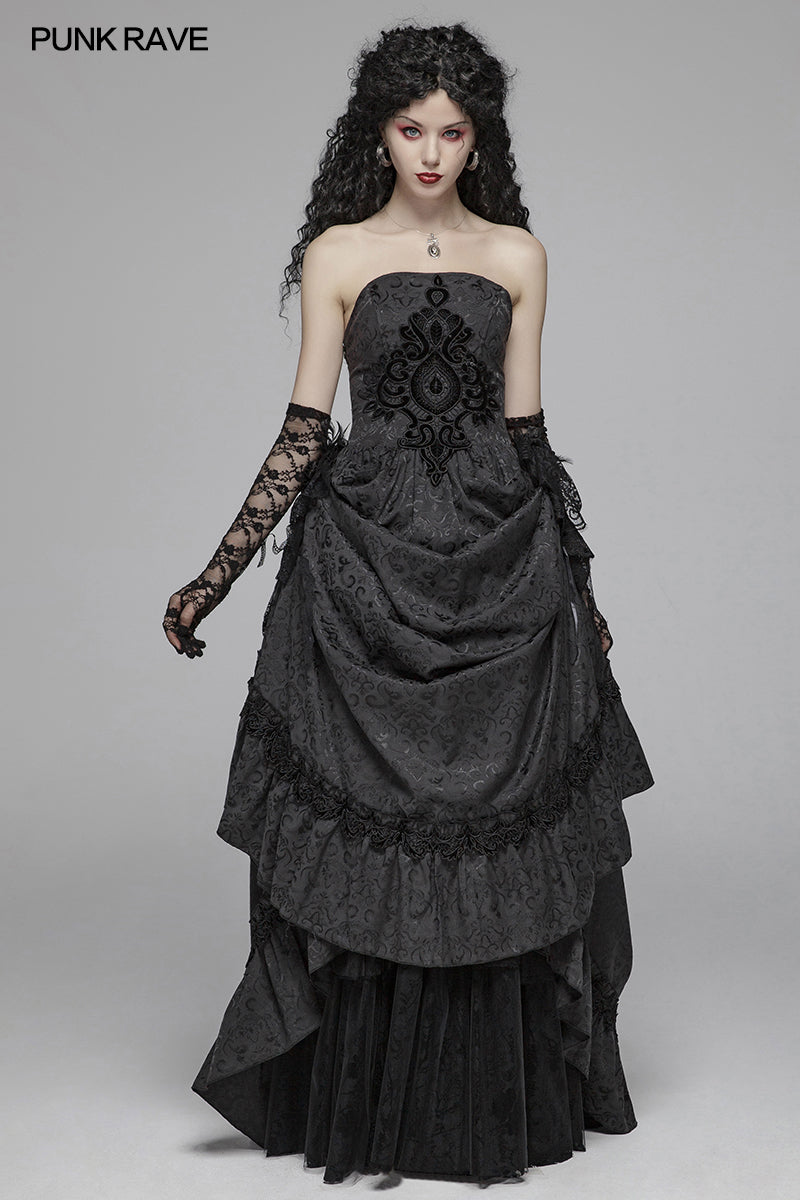 WQ-420 Gothic Women Tube Jacquard Long Skirt Lace-up Ball Gown Dress