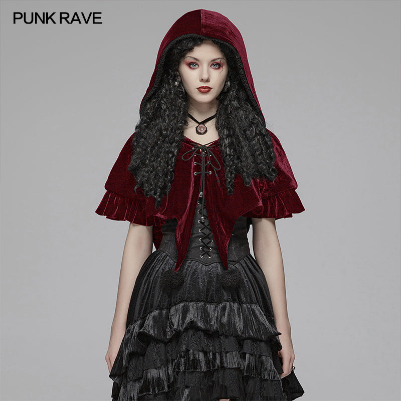 WLY-092 Lolita Velvet Short Hooded Loose Cloak With Cute Wooly Balls