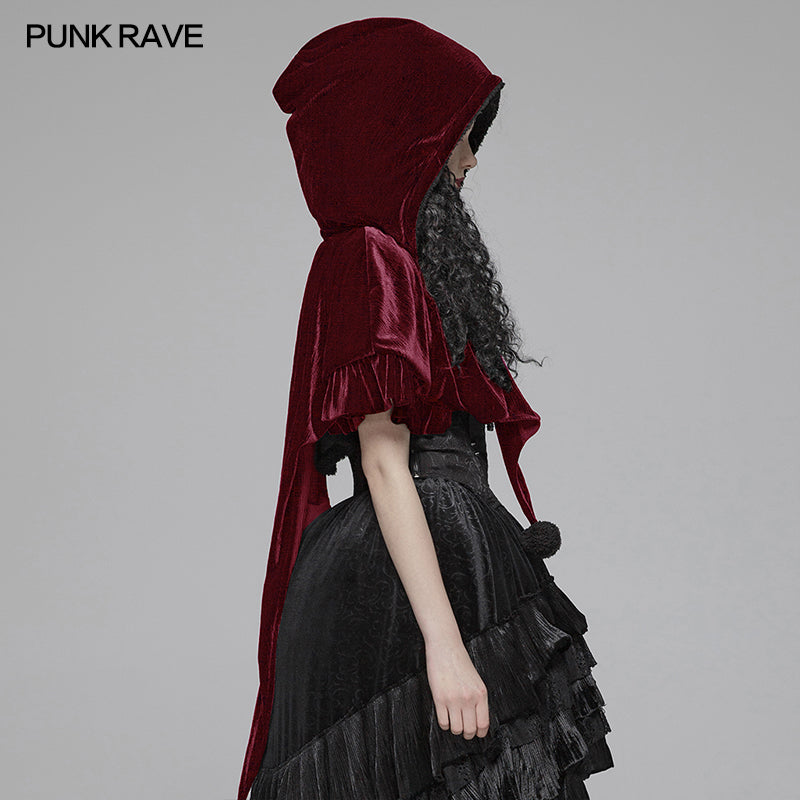 WLY-092 Lolita Velvet Short Hooded Loose Cloak With Cute Wooly Balls