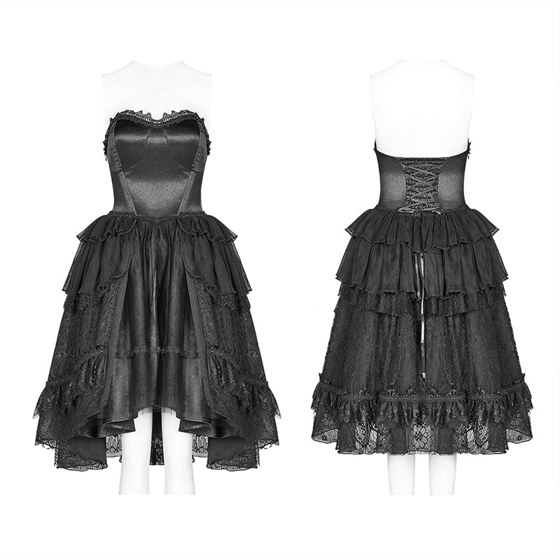 WLQ-092 Lolita Sweetheart Neck Ruffles Irregular Lace Dress