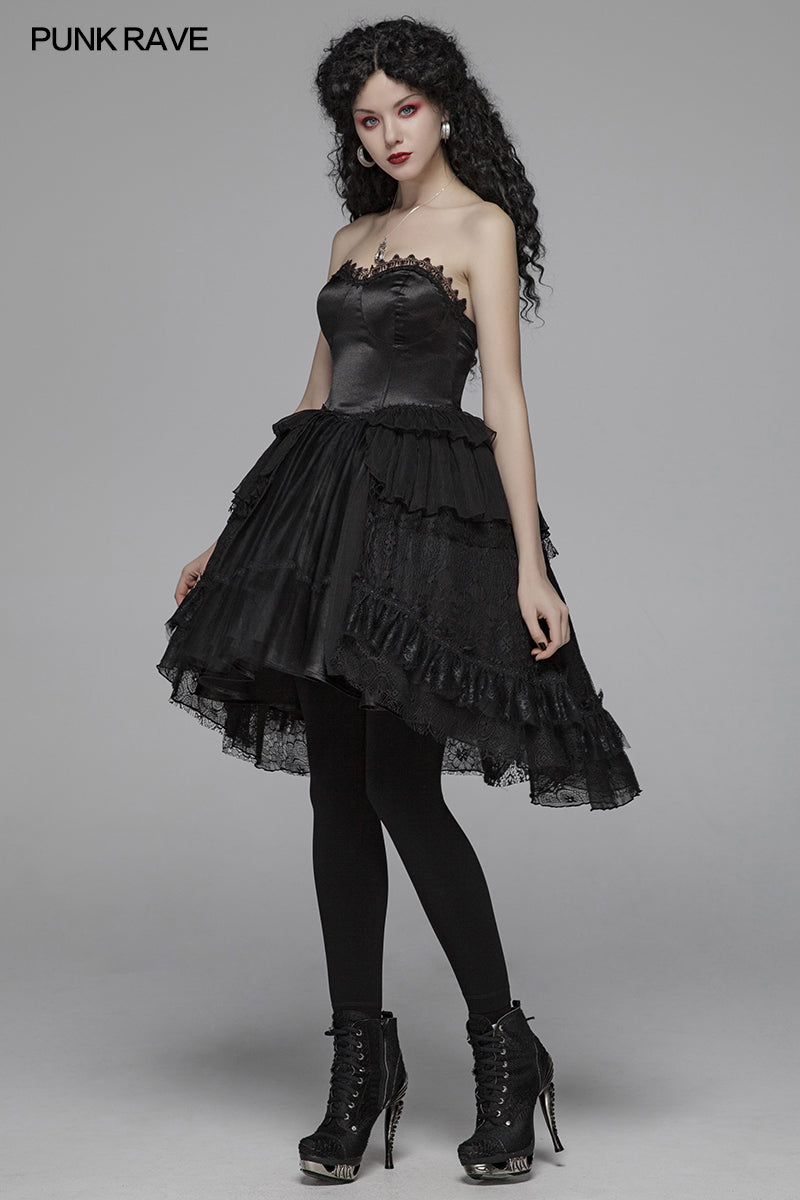 WLQ-092 Lolita Sweetheart Neck Ruffles Irregular Lace Dress