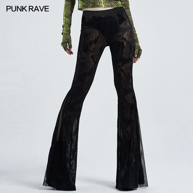 WK-445XCF black Gothic dark fringe flared trousers