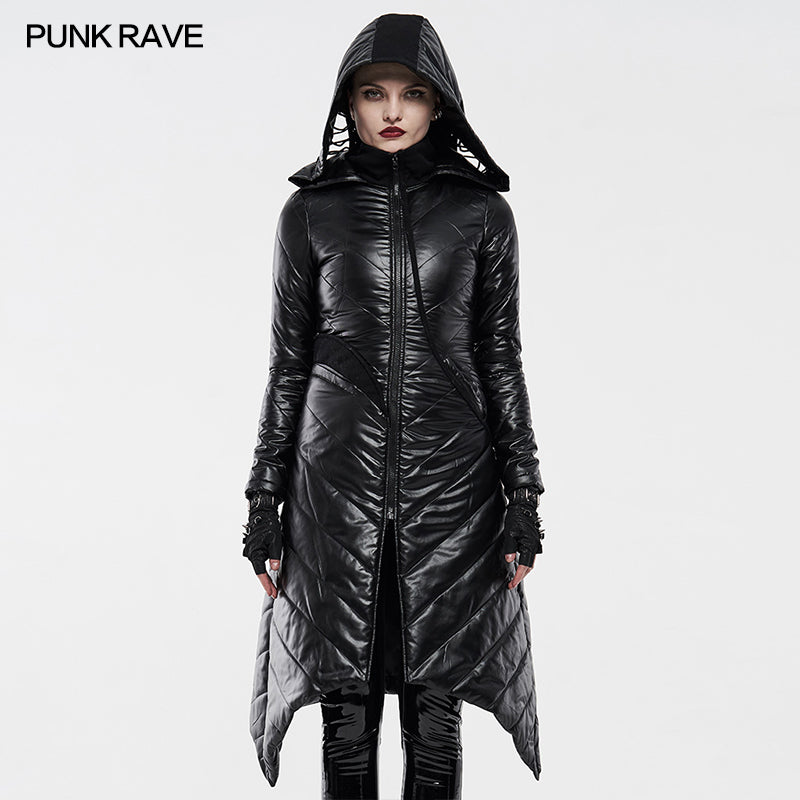 WY-1218MCF Dark Punk Geometric Split Medium Long Coat