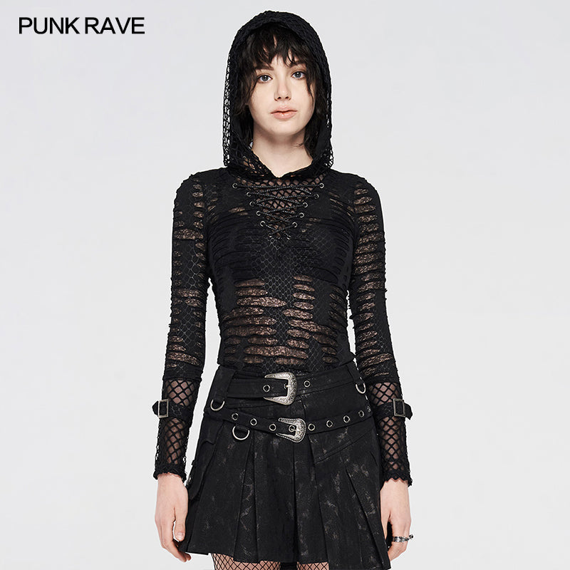 WT-628TCF Punk see-through printed T-shirt