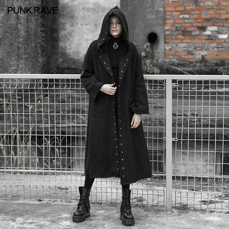 OPY-362DQF Eyelet Dark Burrs Loose Long coat  (with belt)