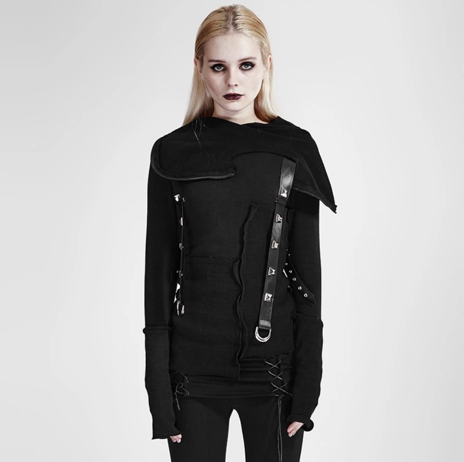 Y-680 PUNK RAVE Street Decadent Thread Stitching More Layers Knitted Sweater With Hood