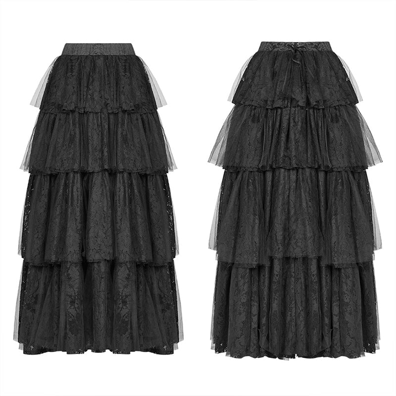 WQ-426 Dark Gothic Long Lace Tiered Skirt Ball Gown Dress