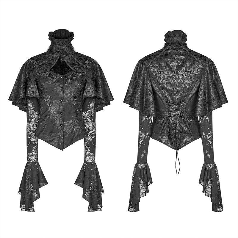 WY-1056 Gothic High Collar Long Sleeve Shawl Lace Shirt