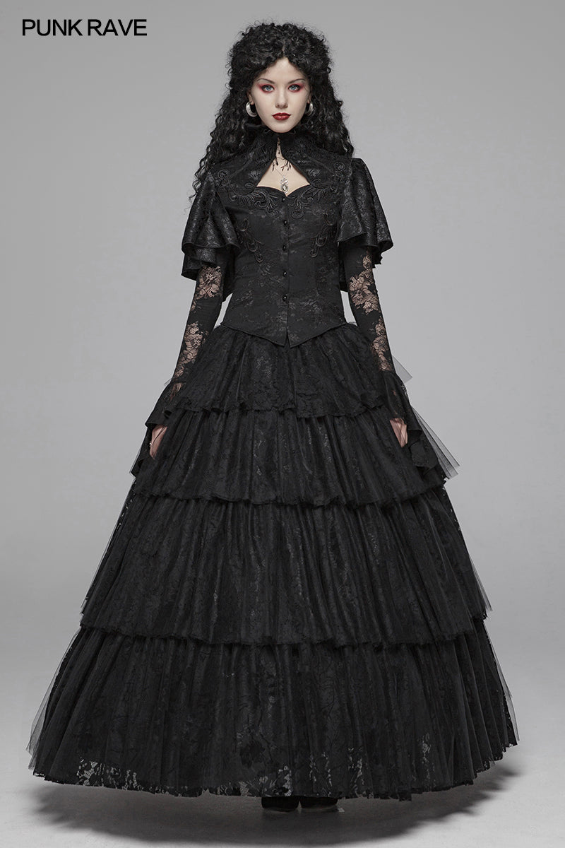 WY-1056 Gothic High Collar Long Sleeve Shawl Lace Shirt