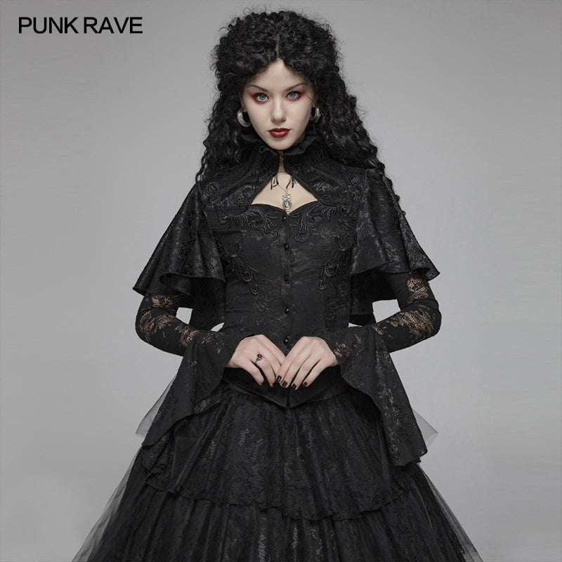 WY-1056 Gothic High Collar Long Sleeve Shawl Lace Shirt