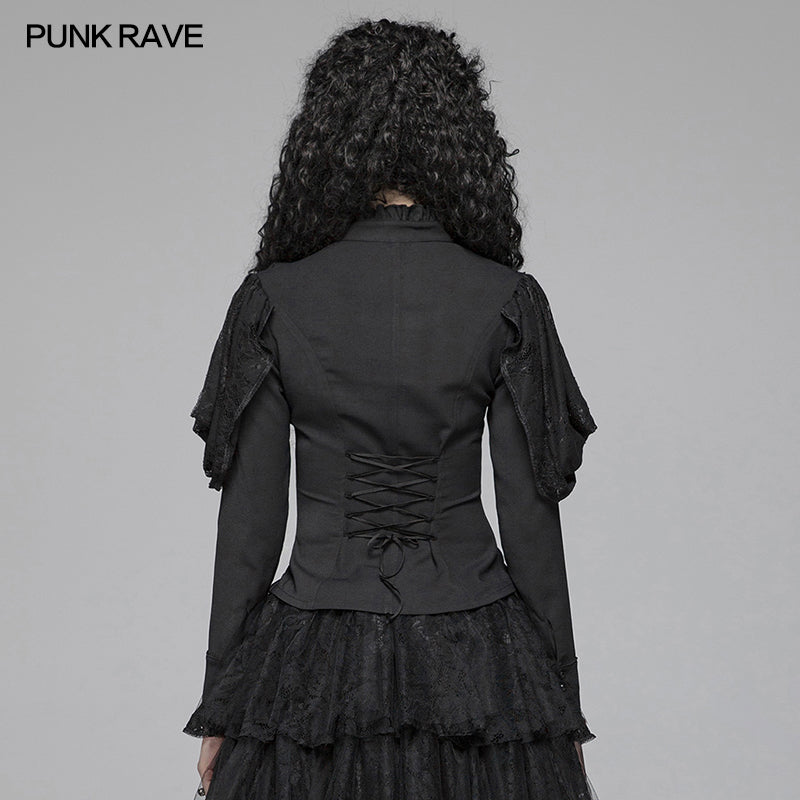 WY-1042 Gothic Long Shirt With Irregular Hollow-out Lace Design For Women