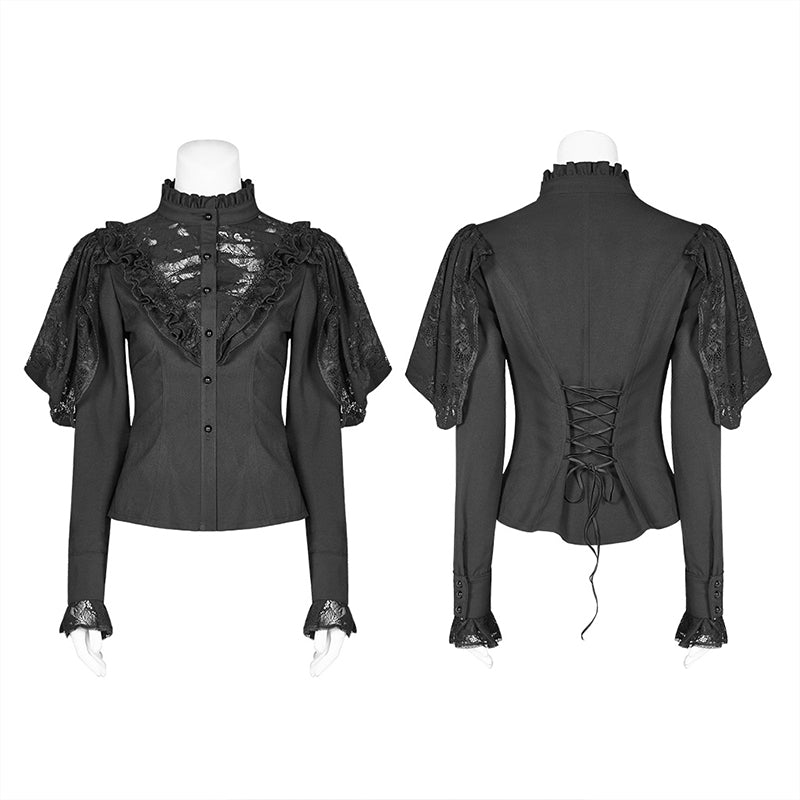 WY-1042 Gothic Long Shirt With Irregular Hollow-out Lace Design For Women