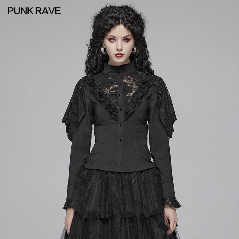 WY-1042 Gothic Long Shirt With Irregular Hollow-out Lace Design For Women