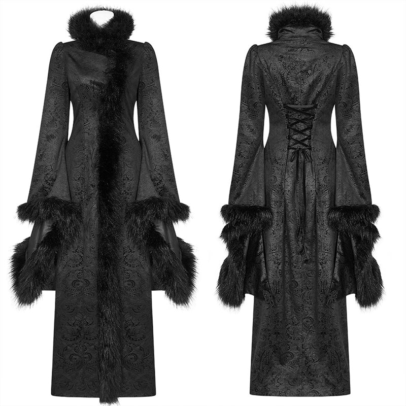 WY-1036 Gothic Gorgeous Fur High Collar Jacquard Long Coat